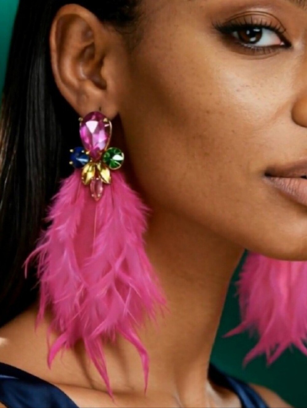 🌺Pink Feather Earings With Jewel Embellishments Feather Accessories